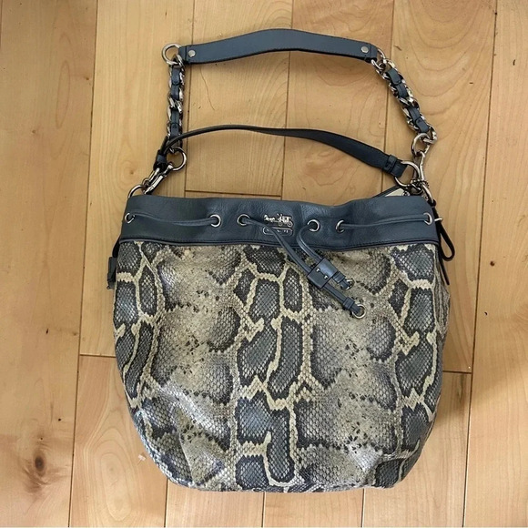 Coach Madison Marielle Python Snakeskin Blue Drawstring Shoulder Bucket Bag - Picture 1 of 14